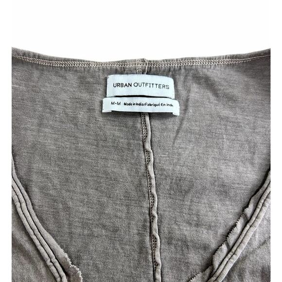 Urban Outfitters Brown Distressed V-Neck Crop Tank Top Sz M Raw Trim Tee Cotton - Picture 4 of 6